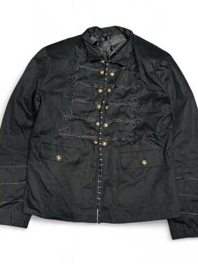 Y2K Napolean Button Embroidered Black Padded Longsleeve Jacket